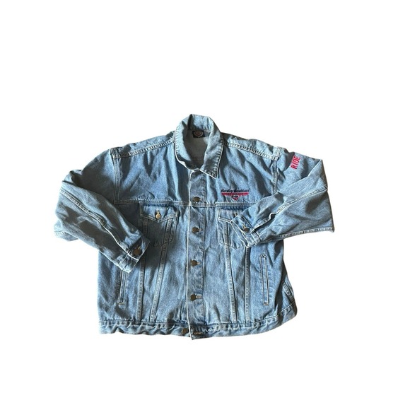 Harley-Davidson Jackets & Blazers - Harley-Davidson Jacket Mens Large Blue Denim Las Vegas Cafe Live To Ride